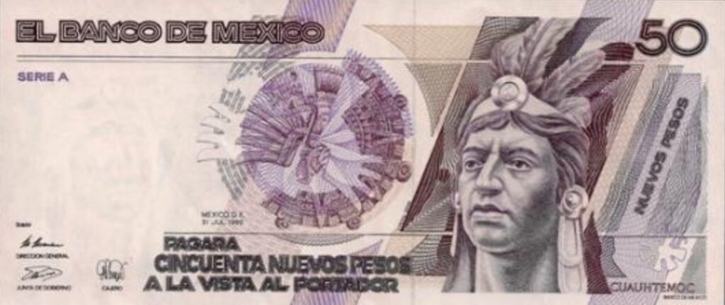 50 Nuevos Pesos banknote Mexico Cuauhtémoc Exchange yours for cash