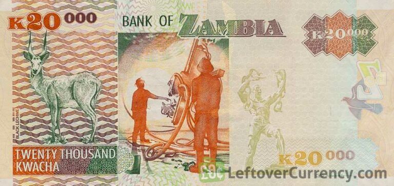 20000 Zambian Kwacha Banknote Black Lechwe Antelope Exchange Yours