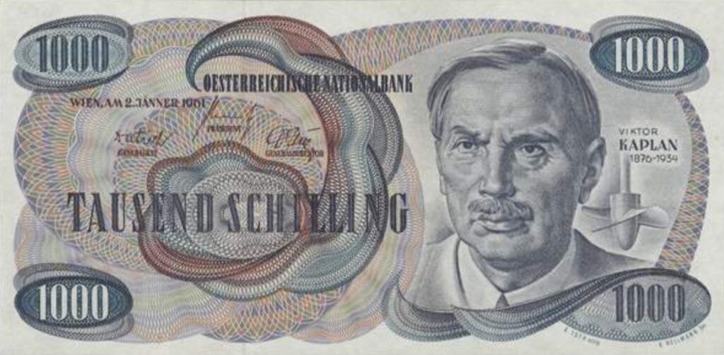 1000 Austrian Schilling banknote (Viktor Kaplan) - Exchange yours