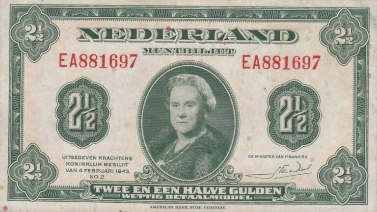 2 1/2 Dutch Guilders banknote (Muntbiljet 1943) - Exchange yours today