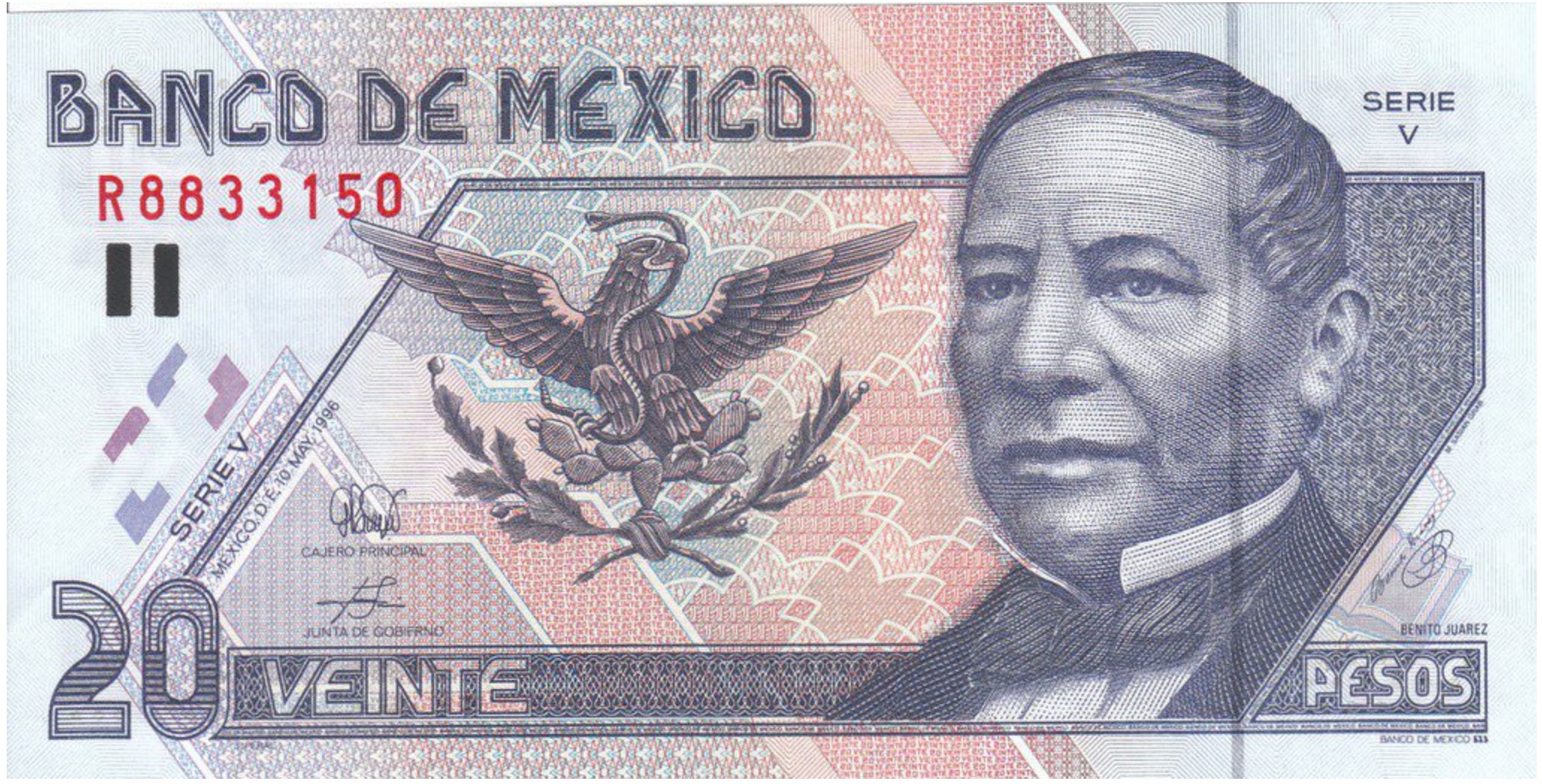 20 Mexican Pesos banknote (Series D) Exchange yours for cash today