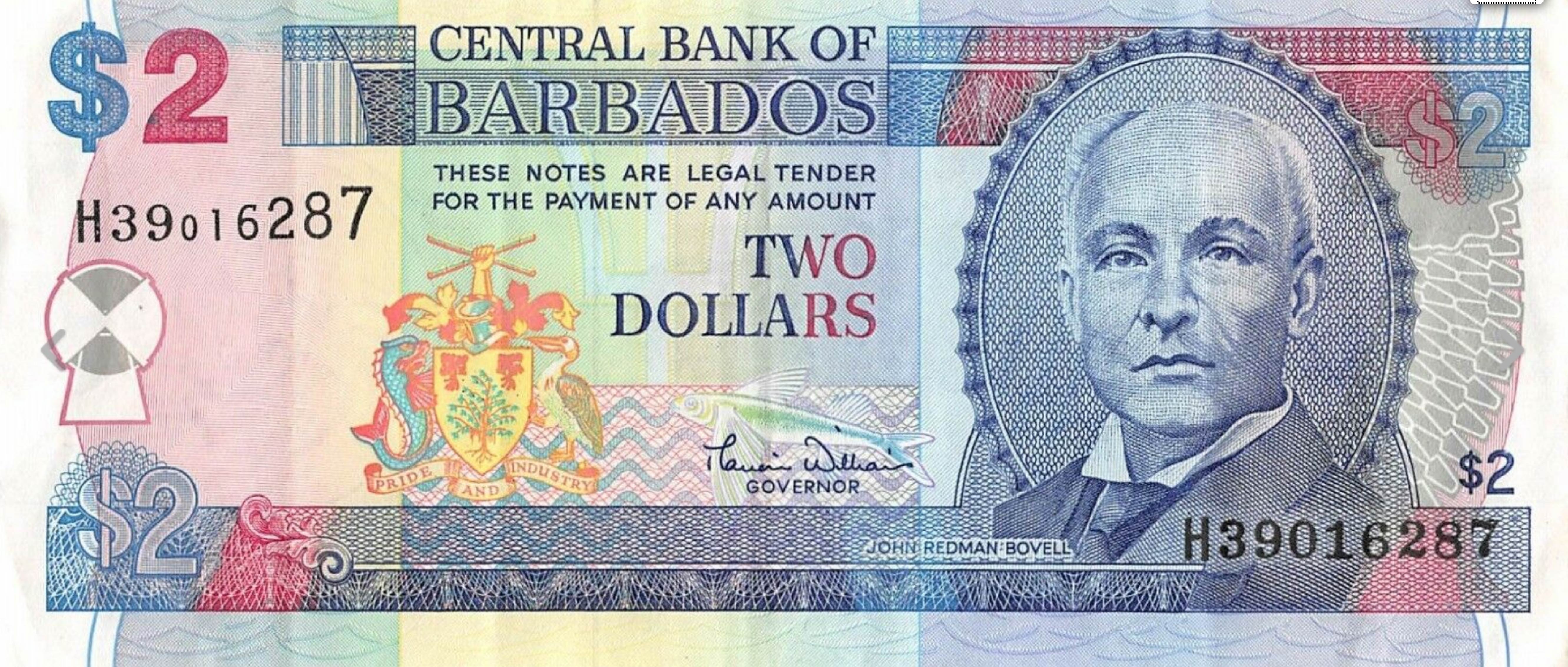 2 Barbados Dollars Banknote National Heroes Square Exchange Yours