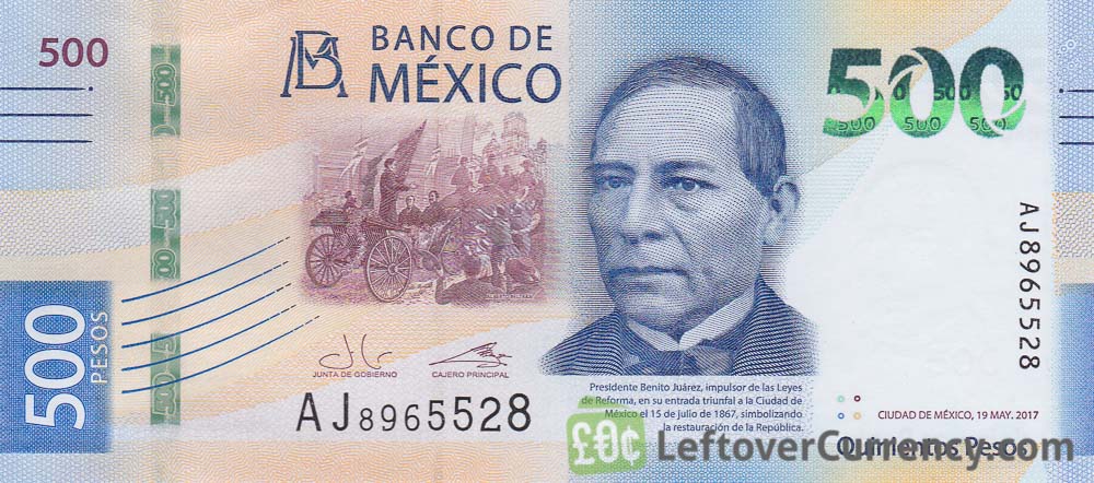 500 Mexican Pesos banknote (Benito Juárez) - Exchange yours for cash
