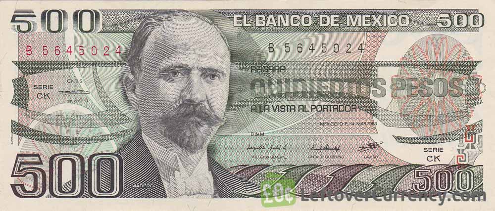 https://www.leftovercurrency.com/app/uploads/2020/07/500-old-mexican-pesos-banknote-francisco-i-madero-obverse-1.jpg