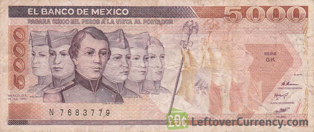 Mexico 5000 Pesos 1985 1989 Foreign Currency Lupon gov ph