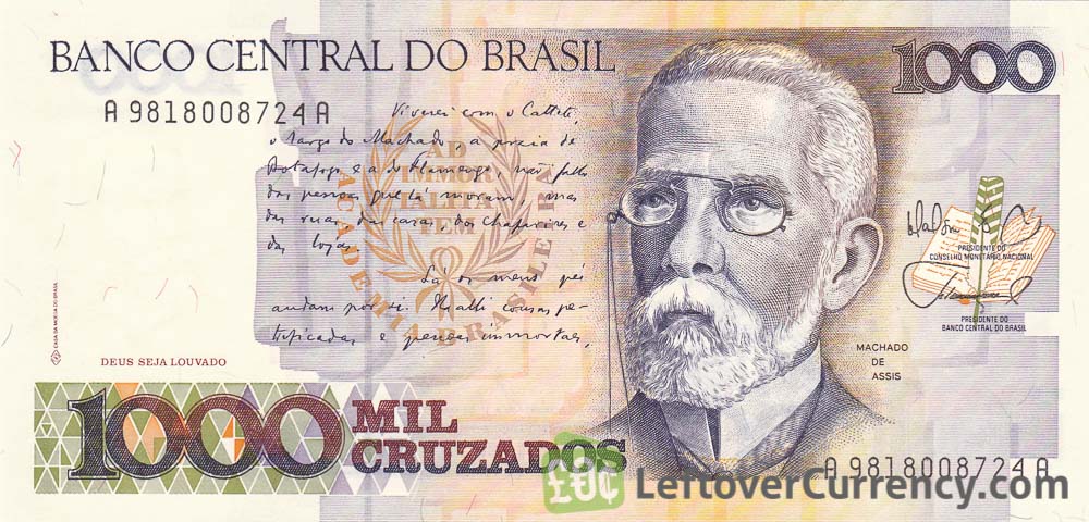 1000 Brazilian Cruzados banknote (Machado de Assis) - Exchange yours