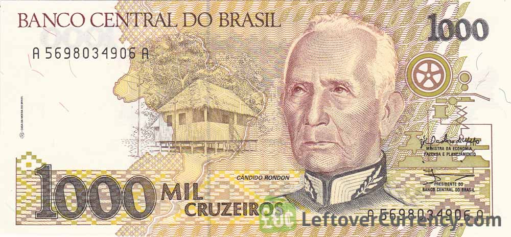 1,000 Brazilian Cruzeiros banknote (Cândido Rondon) - Exchange yours
