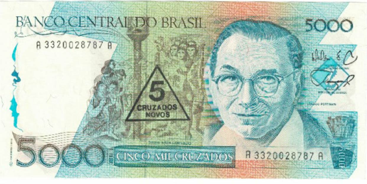 Brazil 5 Banknote. Brazilian 5 Reais Banknotes. Single Circulated Bill.  Brazil 5